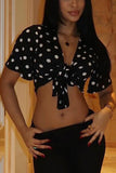 Tie-Front Polka Dot Crop Top