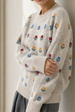 Floral Applique Crew Neck Knit Sweater