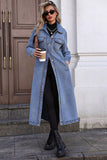 Long Sleeve Button-Front Denim Maxi Coat