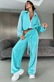 Velvet Striped Zip-Up Activewear Set