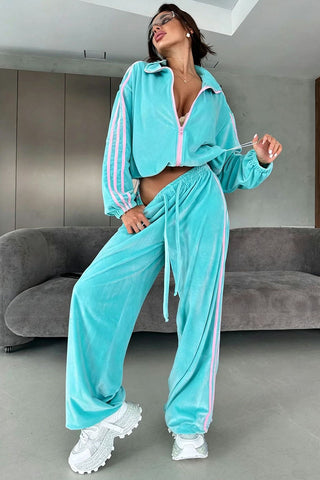 Velvet Striped Zip-Up Activewear Set