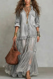 Boho Sheer Panel Maxi Shirt Dress