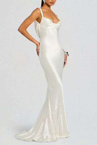 Satin Cowl Neck Mermaid Maxi Dress