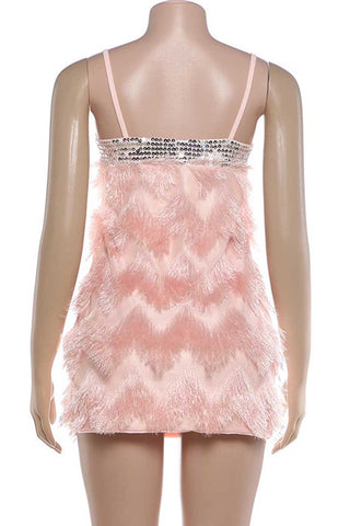 Sequin Band Feather Mini Casual Dress
