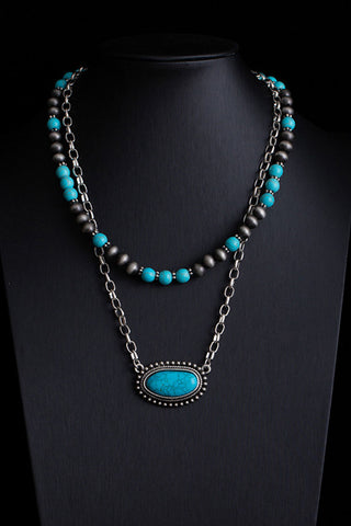 Turquoise Pendant Layered Necklace