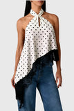 Lace Trim Asymmetric Halter Tank