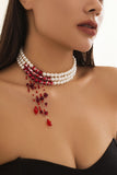 Layered Beaded Drop Pendant Necklace