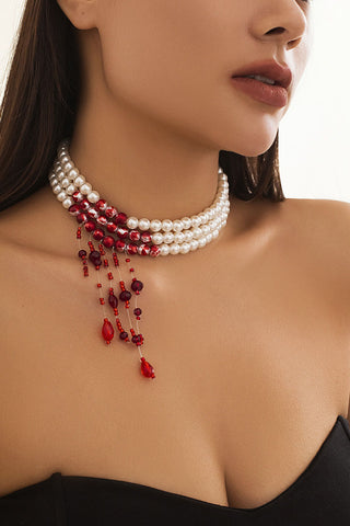 Layered Beaded Drop Pendant Necklace