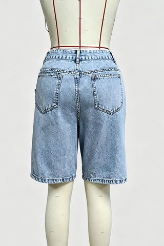 Asymmetrical Hem Denim Shorts