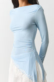 Ruched Long Sleeve Lace Trim Top
