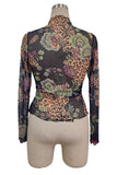Sheer Floral Mock Neck Long Sleeve Top