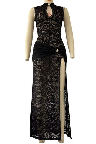 Elegant Lace Slit Maxi Dress