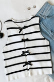 Striped Ribbed Bow-Front Sleeveless Vest