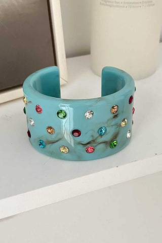 Marbled Rhinestone Wide Cuff Bracelet
