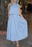 Striped Sleeveless Skirt Set