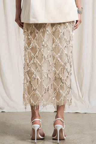 Sequin Beaded Sheer Midi Skirt