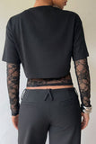 Lace Sleeve Crop T-Shirt