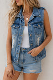 Distressed Button-Collar Vest