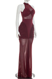 Sheer Bodice Ruched Mermaid Dress