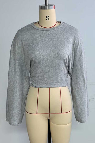 Long Sleeve Bell Sleeve Crew Neck Crop Top