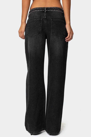 Studded Wide-Leg Straight Jeans