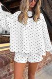 Polka Dot Crew Neck Long Sleeve Short Set