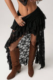 Ruffle Asymmetric High-Low Midi Skirt
