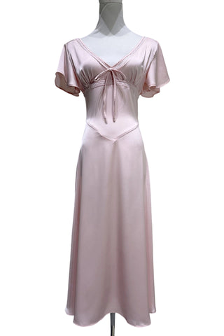 Lace Trim Flutter Sleeve V-Neck Midi Dress