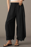 Lace-Trim Wide-Leg Casual Pants