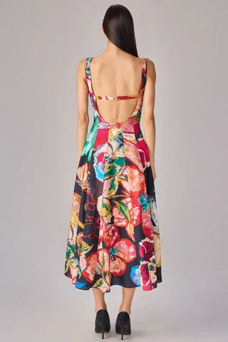 Square Neck Sleeveless Floral Midi Dress