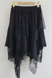 Smocked Waist Lace Asymmetrical Midi Skirt
