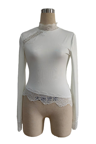 Lace Mock Neck Bell Sleeve Top