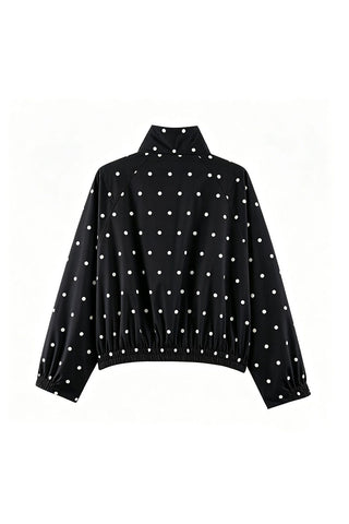 Polka Dot Stand Collar Zip-Up Jacket