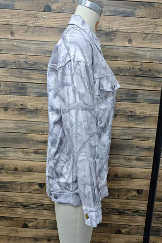 Abstract Print Contrast Collar Button-Up Jacket