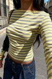 Striped Long Sleeve Crew Neck Blouse