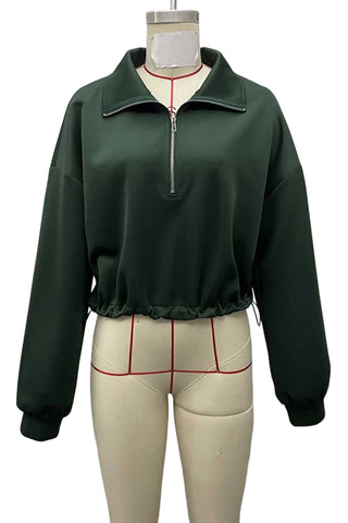 Zipper Collar Crop Sweatshirt