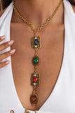 Multi-Gem Vintage Drop Chain Necklace