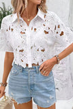 Floral Cutout Crochet Button-Front Shirt
