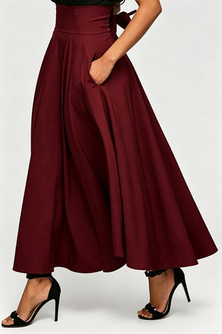 High-Waist Pleated A-Line Midi Skirt