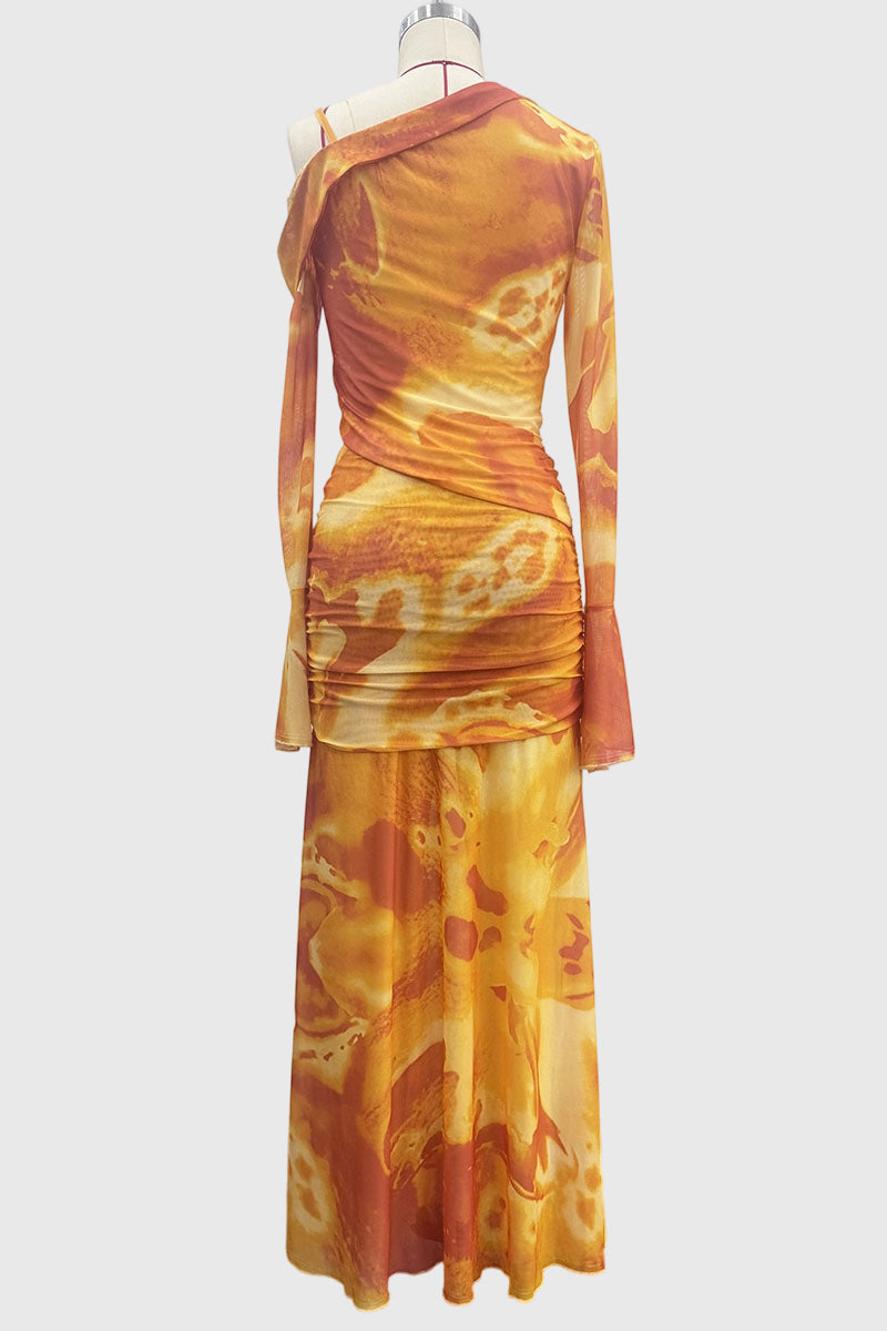 One-Shoulder Ruched Midi Skirt Set