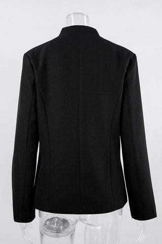 Frog Button Stand Collar Long Sleeve Blazer