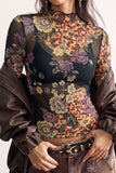 Sheer Floral Mock Neck Long Sleeve Blouse