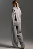 Knit Collared Top and Wide-Leg Pants Set