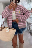 Striped Button-Front Knit Cardigan