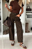 Leopard Print High-Waist Straight Jeans