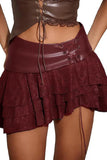 Lace-Up Waist Tiered Ruffle Mini Skirt