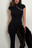 Mandarin Collar Asymmetric Button Top