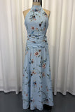 Floral Halter Ruched Maxi Dress