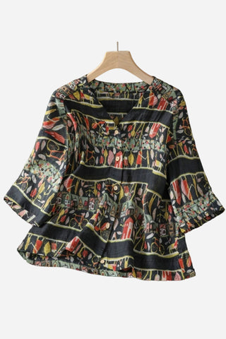Button-Front Floral Blouse