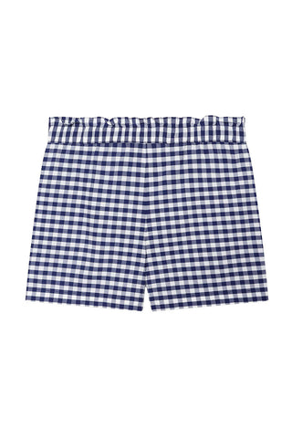 Plaid Band Collar Top and Drawstring Short Set